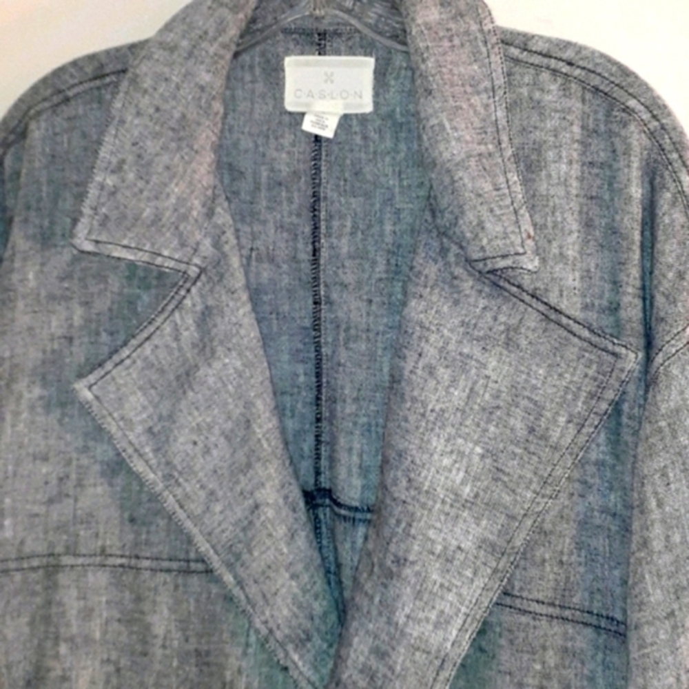 LINEN Jacket TOP Jacket Belted Navy White Loose Fit Size Medium P